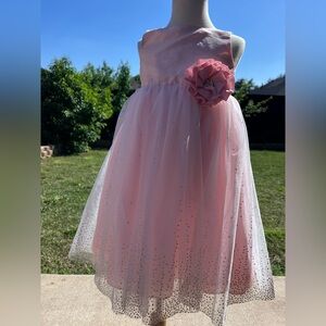 Pink Tulle Dress with Flower Accent